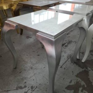 EX-HIRE SILVER SQUARE SIDE TABLE SOLD AS IS