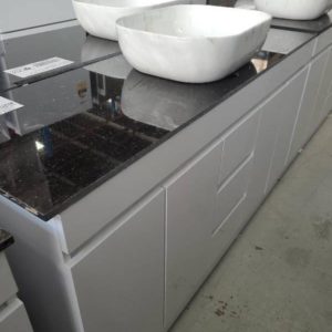 1500MM GLOSS WHITE SINGLE BOWL VANITY WITH GLOSS VANITY AND BLACK GALAXY STONE TOP WITH ABOVE COUNTER BOWL