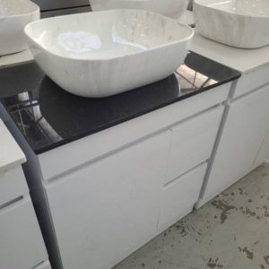 750MM GLOSS WHITE VANITY WITH BLACK GALAXY STONE TOP WITH ABOVE COUNTER BASIN