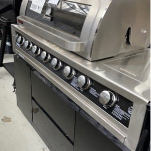 EX DISPLAY GASMATE GALAXY BLACK 6 BURNER BBQ WITH BLACK HOOD ON BLACK CABINETRY RRP$3339 WITH 3 MONTH WARRANTY