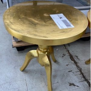 EX HIRE GOLD ROUND SIDE TABLE SOLD AS IS