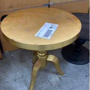 EX HIRE GOLD ROUND SIDE TABLE SOLD AS IS