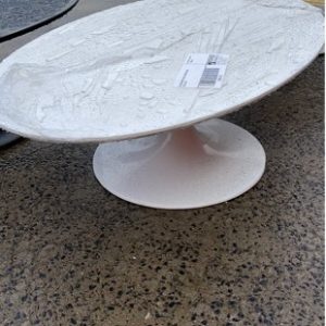 EX HIRE WHITE OVAL COFFEE TABLE SOLD AS IS