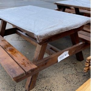 NEW PRE OILED PINE PICNIC TABLE WITH CONNECTED SEATS VERY HEAVY