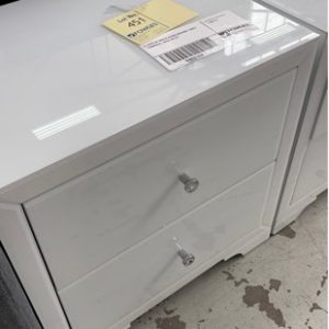 EX DISPLAY WHITE GLASS BEDSIDE TABLE **DAMAGED SOLD AS IS**