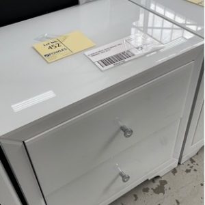 EX DISPLAY WHITE GLASS BEDSIDE TABLE **DAMAGED SOLD AS IS**