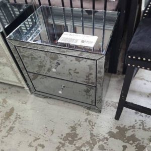 EX DISPLAY BLACK GLASS BEDSIDE TABLE **DAMAGED SOLD AS IS**
