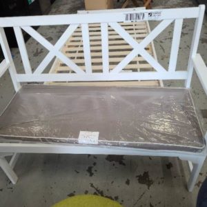 WHITE TIMBER BENCH SEAT WITH CUSHION