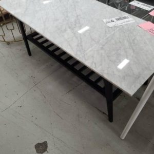EX HIRE - MARBLE TOP COFFEE TABLE WITH BLACK METAL FRAME SOLD AS IS