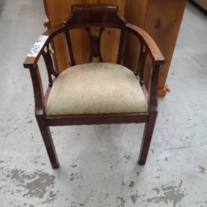 SECOND HAND - TIMBER CHAIR GREEN UPHOLSTERY