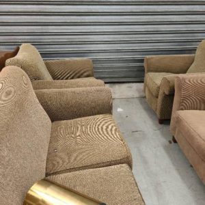 SECOND HAND - LOUNGE SUITE 2 SEATER COUCH WITH 2 ARM CHAIRS SOLD AS IS
