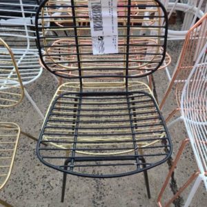 EX HIRE - PAIR OF WIRE CHAIRS 1 GOLD & 1 BLACK SOLD AS IS