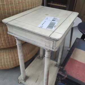 EX HIRE - CREAM TIMBER SIDE TABLE SOLD AS IS