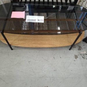 EX HIRE - OVAL GLASS COFFEE TABLE SOLD AS IS