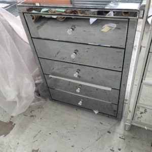 EX DISPLAY MIRRORED NARROW CHEST 5 DRAWERS *DAMAGED SOLD AS IS*