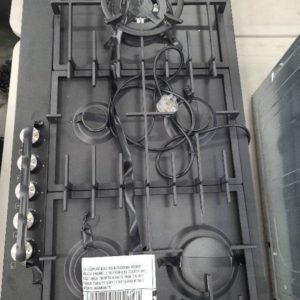 EX DISPLAY BELLING BCT90GCBK 900MM BLACK ENAMEL 5 BURNER GAS COOTOP WITH CAST IRON TRIVETS & CAPS WOK ON LEFT FLAME FAILURE SAFETY RRP$1499 WITH 3 MONTH WARRANTY