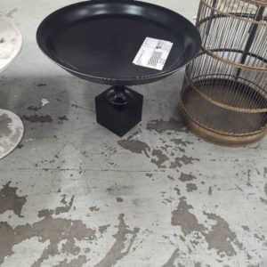 EX HIRE BLACK SIDE TABLE WITH RIM SOLD AS IS