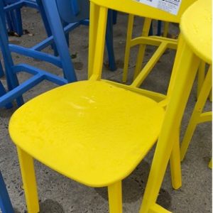 EX HIRE - YELLOW ACRYLIC EVENT CHAIR STACKABLE SOLD AS IS