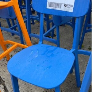 EX HIRE - BLUE ACRYLIC EVENT CHAIR STACKABLE SOLD AS IS