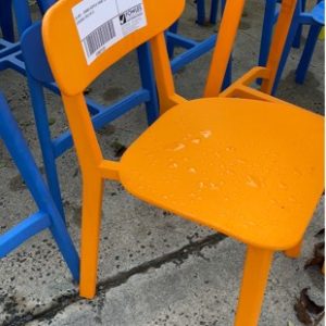EX HIRE - ORANGE ACRYLIC EVENT CHAIR STACKABLE SOLD AS IS