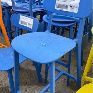 EX HIRE - BLUE ACRYLIC EVENT BAR STOOL LEGS ARE IN TWO PARTS SO CAN BE REMOVED TO MAKE A CHAIR SOLD AS IS
