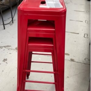 EX HIRE - RED METAL BAR STOOL SOLD AS IS
