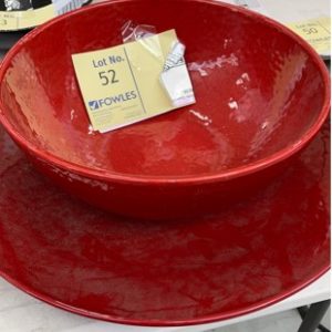 EX HIRE - LARGE RED PLATTER & BOWL SOLD AS IS
