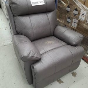 SECONDS - GREY LEATHER ELECTRIC RECLINER WITH USB CHARGING SEAT DISCOLOURED SOLD AS IS