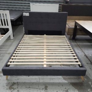 EX DISPLAY - QUEEN SIZE GREY UPHOLSTERED BED FRAME SOLD AS IS