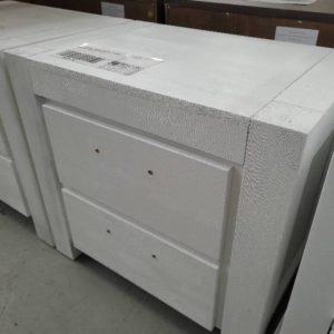 EX DISPLAY - WHITE TIMBER 2 DRAWER BEDSIDE TABLE SOLD AS IS