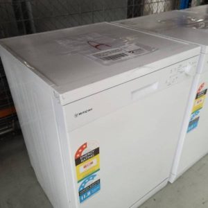 WESTINGHOUSE WSF6602WA FREESTANDING DISHWASHER WITH 13 PLACE SETTING 5 WASH PROGRAMS AND HALF LOAD OPTION WITH 12 MONTHS WARRANTY **DENTED DOOR BOTTOM LEFT** SOLD AS IS