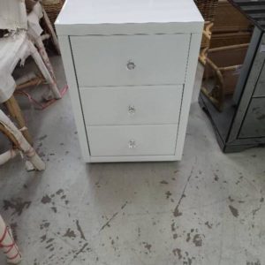 EX DISPLAY MIRROR 3 DRAWER BEDSIDE TABLE SOLD AS IS