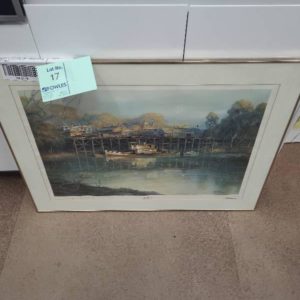SECOND HAND ANTIQUE STYLE FURNITURE - KENNETH JACK PRINT 1982 LIMITED EDITION AP OF 850 ECHUCA PORT SOLD AS IS
