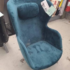EX HIRE - TEAL OVERSIZE CHAIR WITH TEARS AND MISSING BASE CUSHION SOLD AS IS