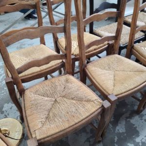 EX DISPLAY HOME FURNITURE BROWN TIMBER DINING CHAIR WITH WICKER SEAT SOLD AS IS