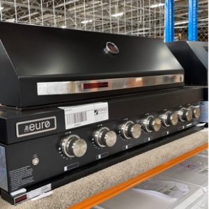EX DISPLAY EAL1200RBQBL BLACK EURO 1200MM BUILT IN BBQ WITH 6 BURNERS & BLUE ROUND LED KNOBS WITH 3 MONTH WARRANTY