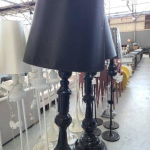 EX HIRE - EXTRA LARGE ORNATE BLACK FLOOR LAMP SOLD AS IS