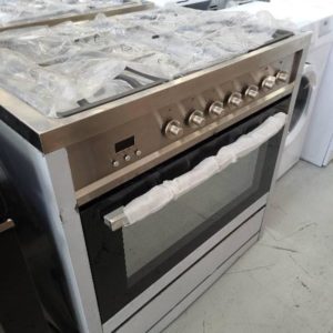 EX DISPLAY EUROMAID EGE9TS 900MM DUEL FUEL FREESTANDING OVEN 5 BURNER GAS COOKTOP 8 COOKING FUNCTIONS WITH TRIPLE GLAZED DOOR RRP$1699 WITH 3 MONTH WARRANTY **BACK LEFT & RIGHT CORNER OF COOKTOP IS DENTED SOLD AS IS**