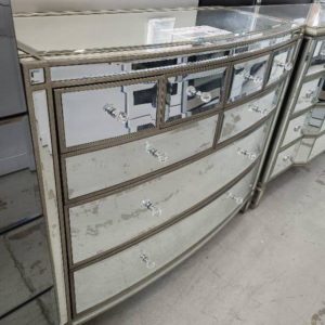 EX SHOWROOM STOCK - NEW MIRRORED SOFIA CURVED DRESSING TABLE 8 DRAWERS SOFT CLOSE SOLD AS IS