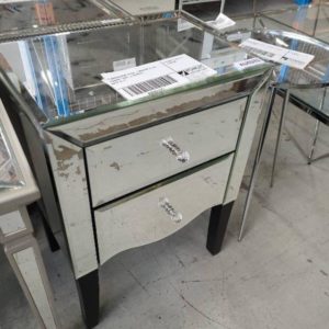 EX SHOWROOM STOCK - MIRROR GLASS BEDSIDE TABLE 2 DRAWER SOLD AS IS