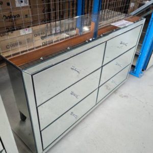 EX SHOWROOM STOCK - MIRROR GLASS DRESSING TABLE WITH 6 DRAWERS SOLD AS IS