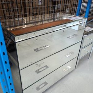 EX SHOWROOM STOCK - MIRROR CHEST WITH 3 DRAWERS SOLD AS IS