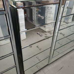 EX SHOWROOM STOCK - NEW MIRRORED NARROWED CHEST 5 DRAWER SOLD AS IS