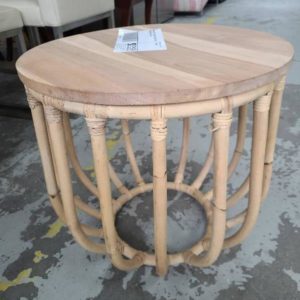 SAMPLE STOCK- TIMBER & CANE SIDE TABLE *SOME MARKS SOLD AS IS*
