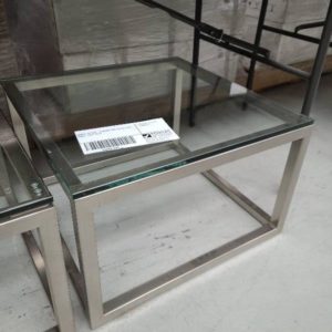 SAMPLE STOCK- CHROME AND GLASS LAMP TABLE SOLD AS IS