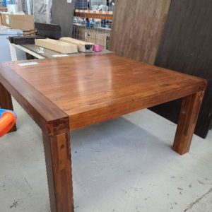 EX DISPLAY - 1500MM SQUARE TIMBER DINING TABLE SOLD AS IS DAMAGED