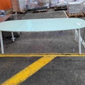 EX HIRE - LARGE GLASS TOPPED TABLE SOLD AS IS