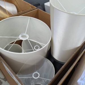 EX HIRE - LARGE BOX OF LAMP SHADES SOLD AS IS