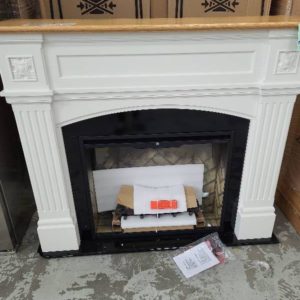 EX DISPLAY WINDELSHAM REVISLLUSION FIREPLACE MANTLE 2KW ELECTRIC HEATER MANTLE WITH TIMBER TOP RRP$2799 WITH 3 MONTH WARRANTY **CHIPPED BASE ON CORNER SOLD AS IS**