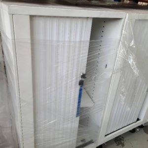 EX HIRE - WHITE ROLLER STORAGE CABINET SOLD AS IS